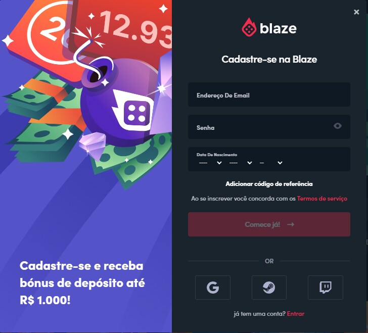 tela de cadastro na blaze