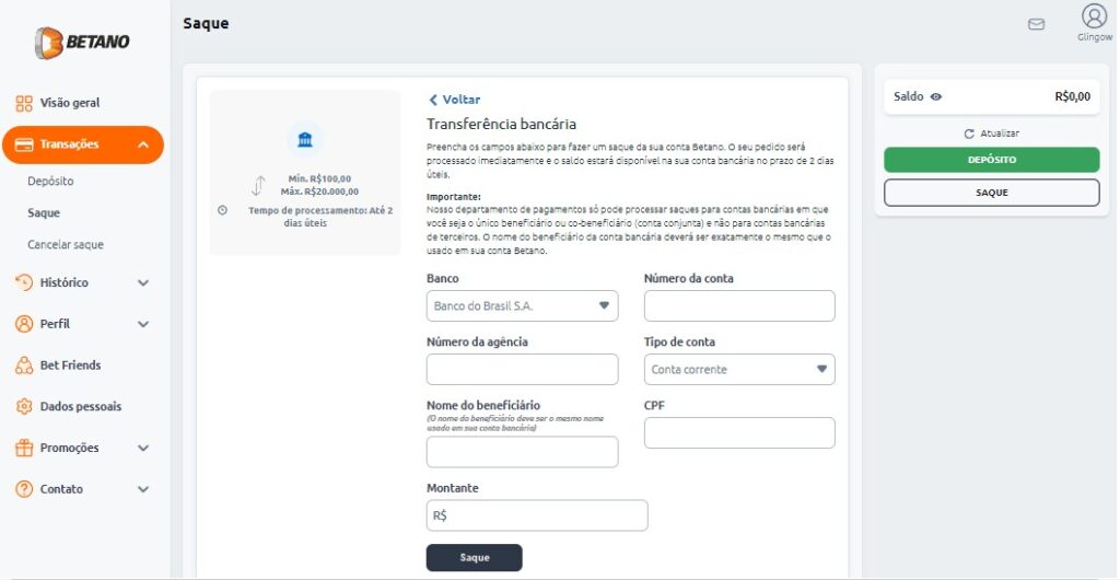 Como fazer um saque na Betano
