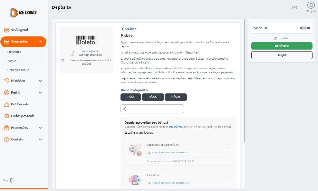 Como fazer um depósito na Betano